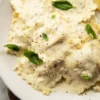 Baked Ravioli & Basil Cream Sauce